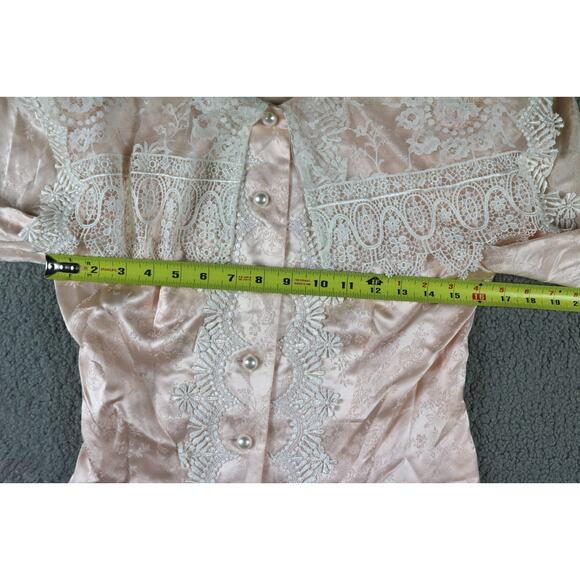 Jessica McClinton Blouse Peach 8 Satin Pearl Lace Victorian Cottage Vintage - Picture 4 of 5